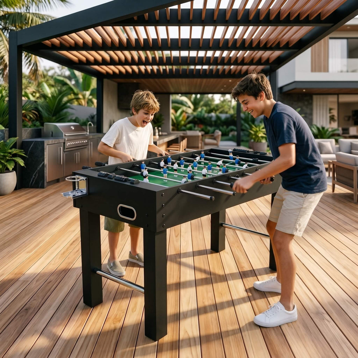 Mesa de Futbolín Arcade 48" Negro Mate (122 x 61 x 79 cm) con Portavasos Cromado y Refuerzo Tubular - Default Title