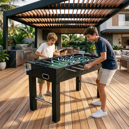 Mesa de Futbolín Arcade 48" Negro Mate (122 x 61 x 79 cm) con Portavasos Cromado y Refuerzo Tubular