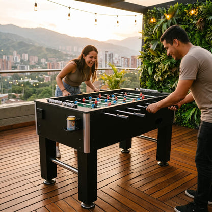 Mesa de futbolín profesional de alto tráfico con diseño contemporáneo para terraza Billares Excalibur Colombia