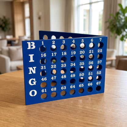 Tablero de control de bingo en madera MDF plegable color azul en salón social Excalibur