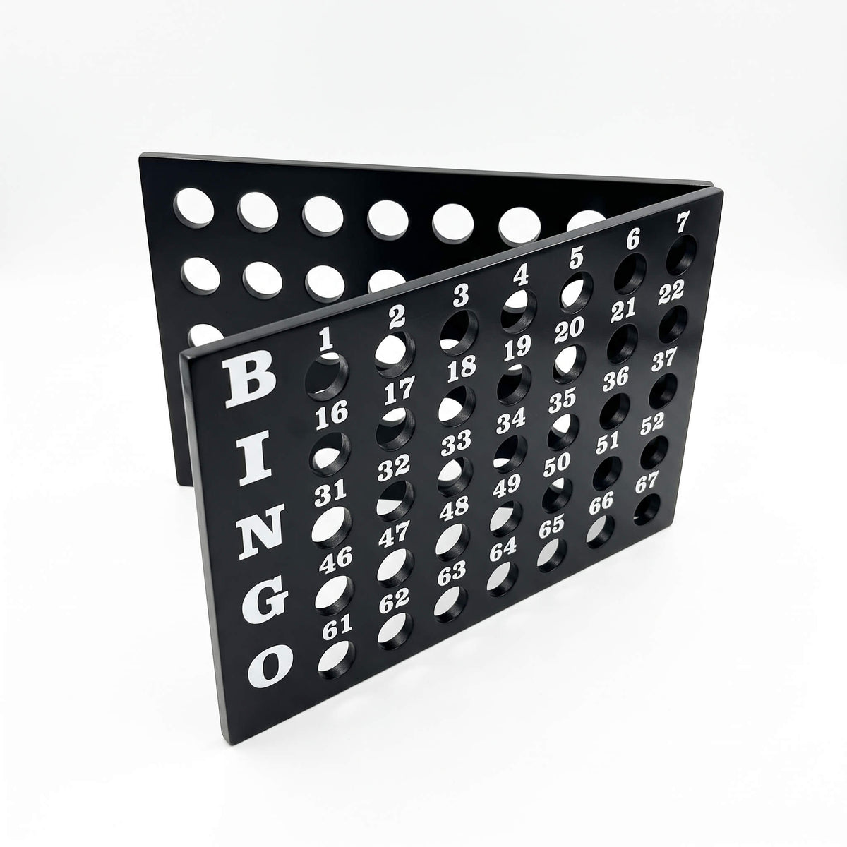 Tablero maestro de bingo plegable en madera MDF color negro para 75 balotas